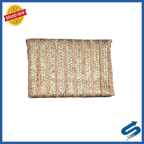 Handcrafted Jute Clutch with Metallic Stripes, Interior Pockets, 8x5 Inches